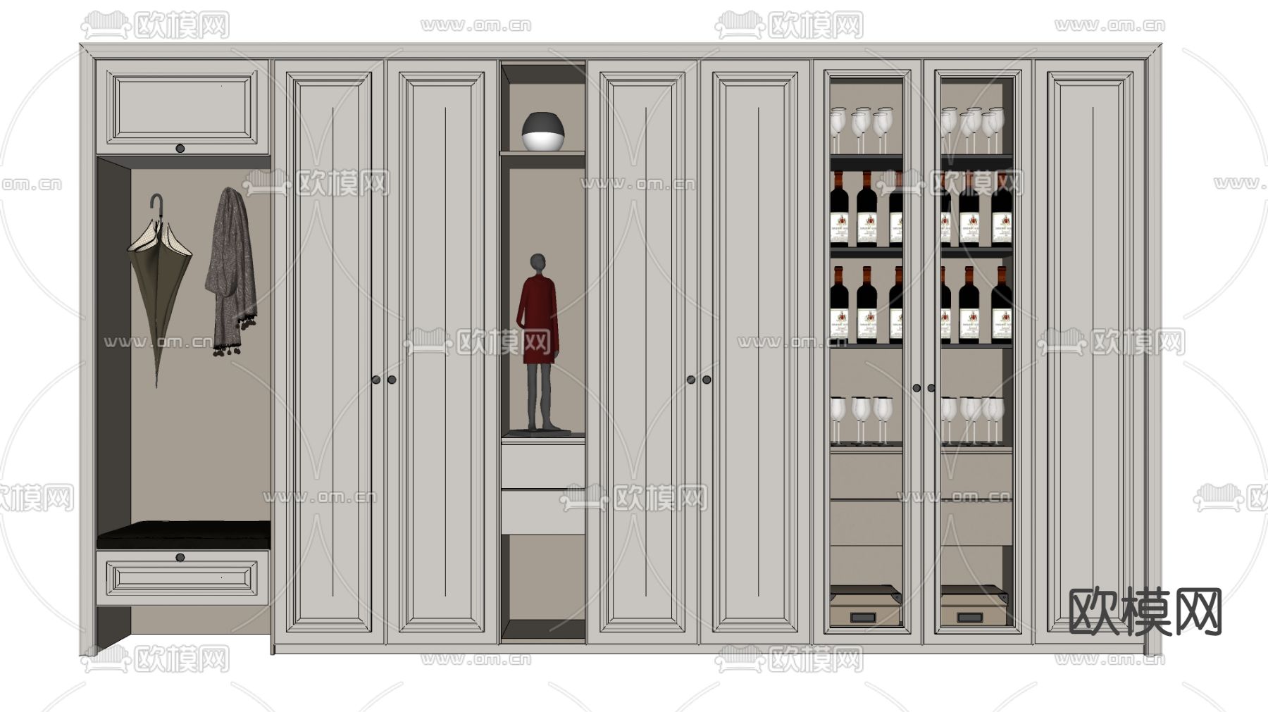 美式入户酒柜su模型下载（渲染图2）