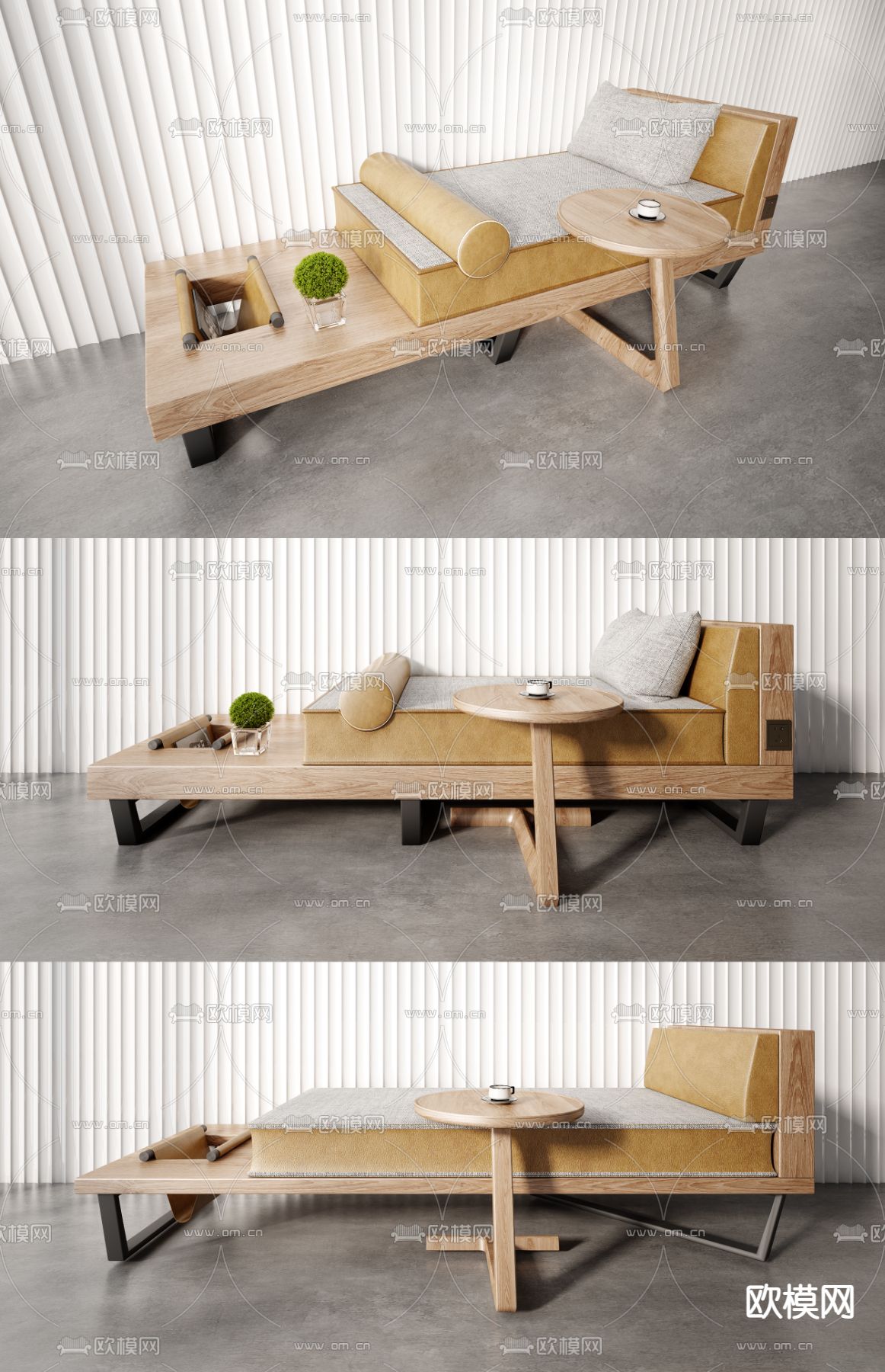 现代实木布艺沙发贵妃椅3d模型下载