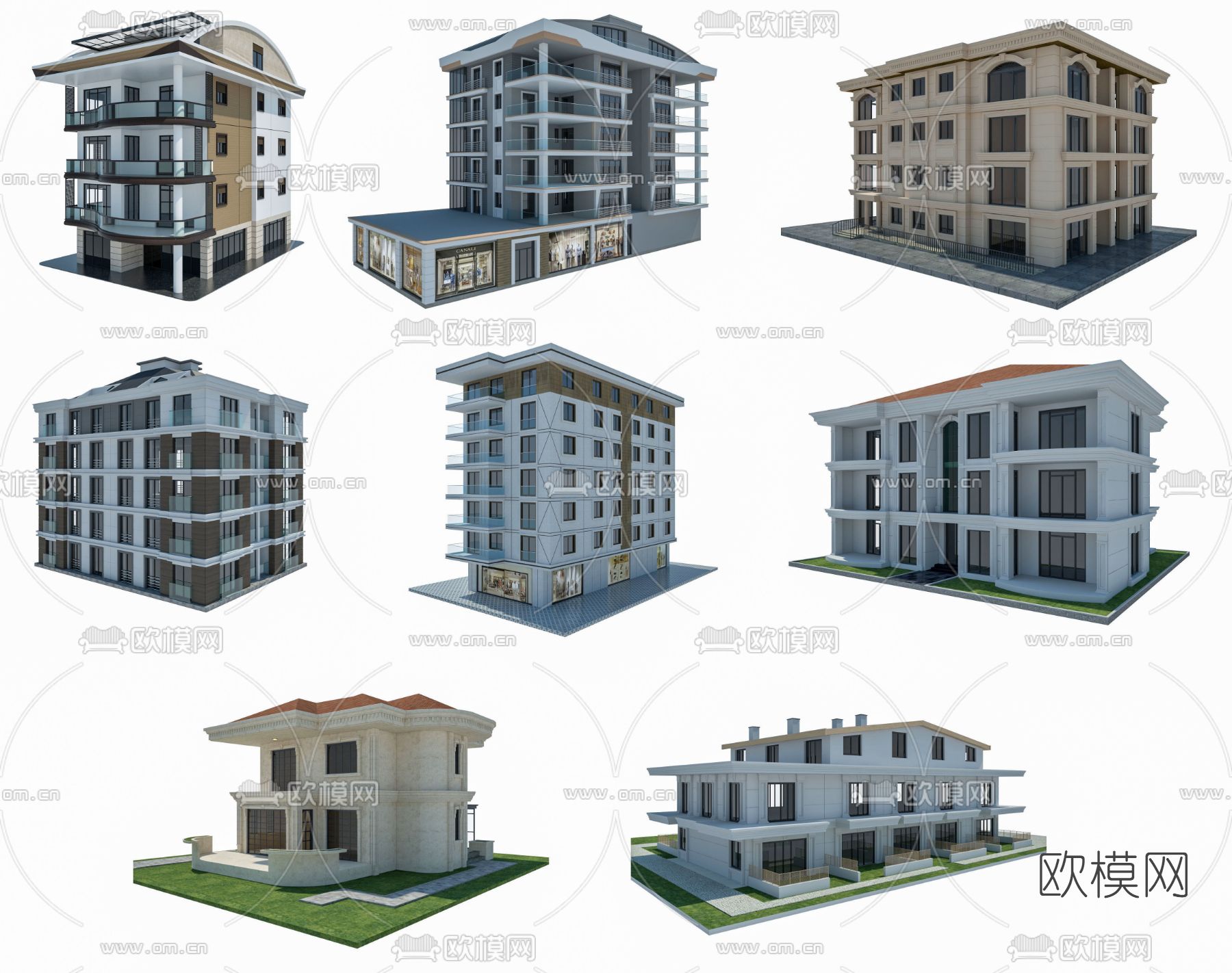 现代居民楼建筑外观免费3d模型下载