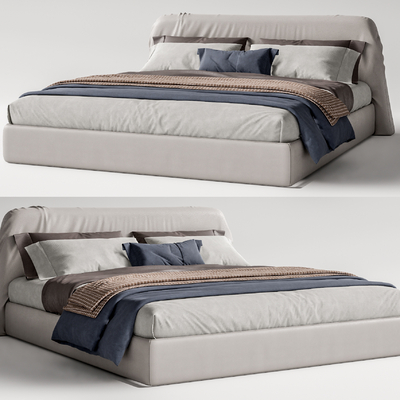现代布艺双人床su模型