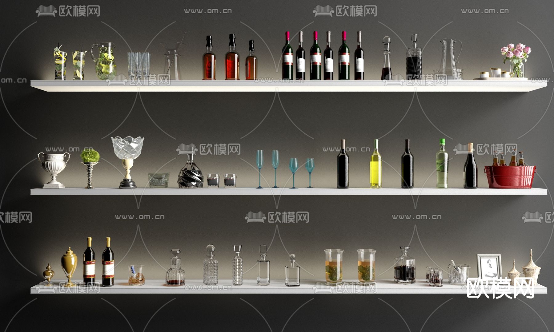 现代酒瓶酒水su模型下载（渲染图1）