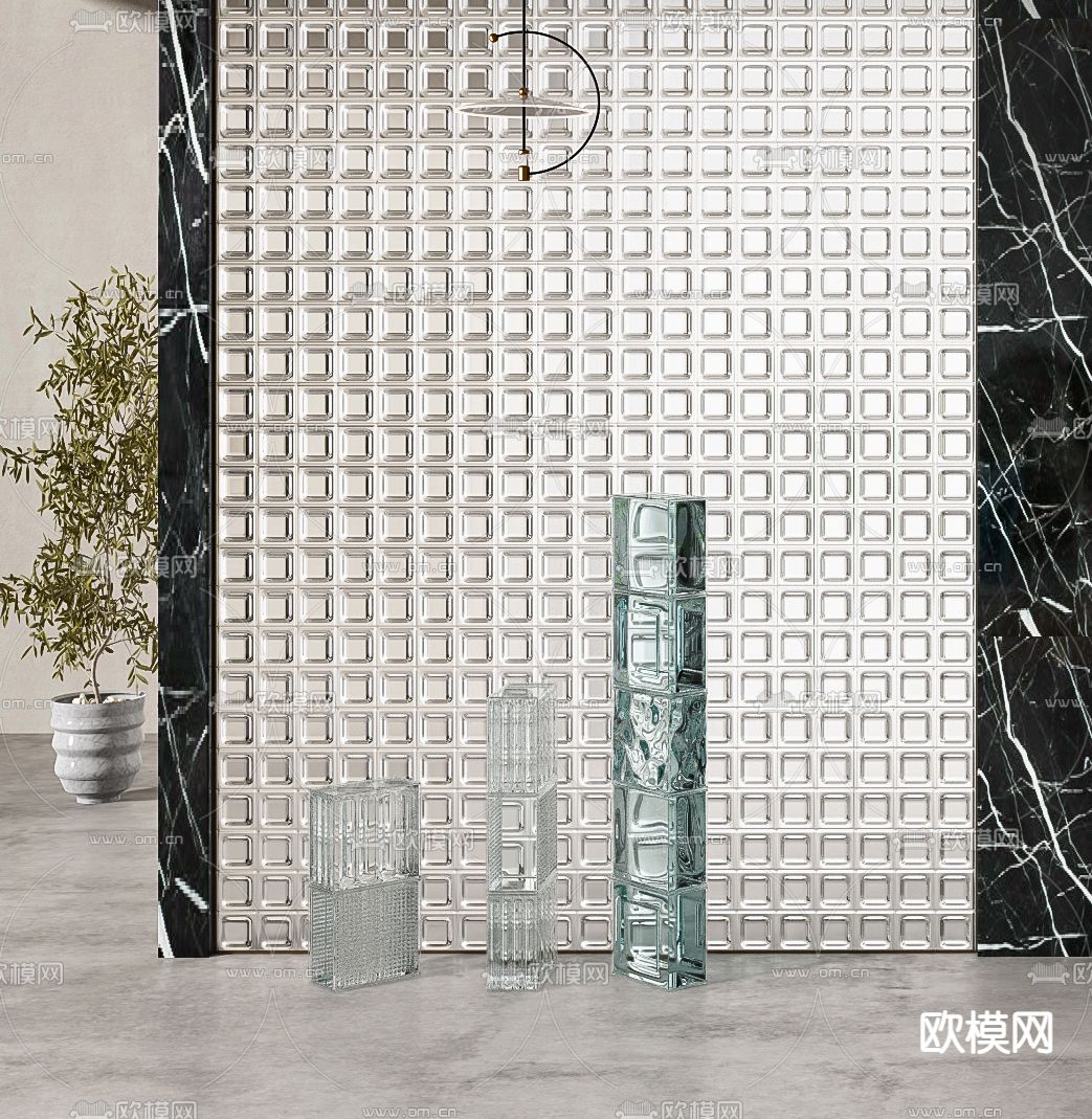 现代玻璃屏风隔断3d模型下载（渲染图1）