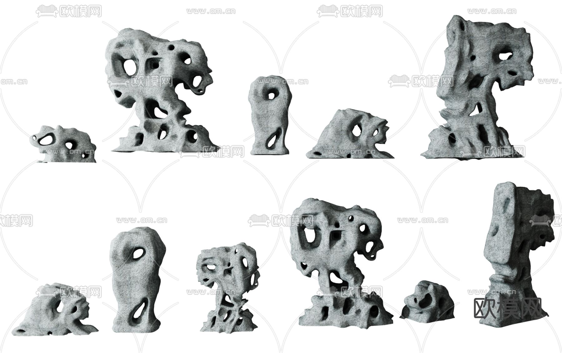 新中式假山太湖石雕塑3d模型下载