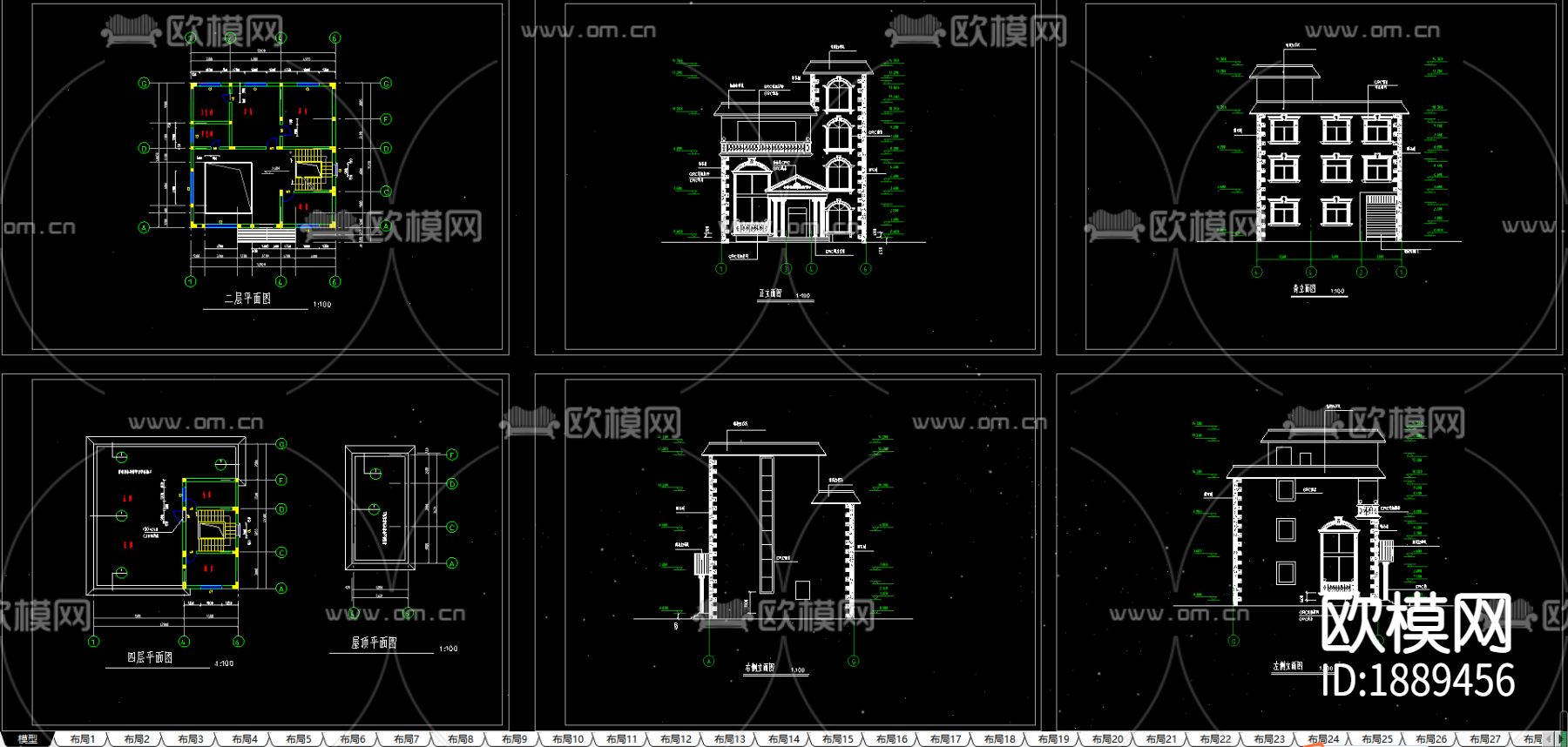 别墅cad平面布置图下载（渲染图2）