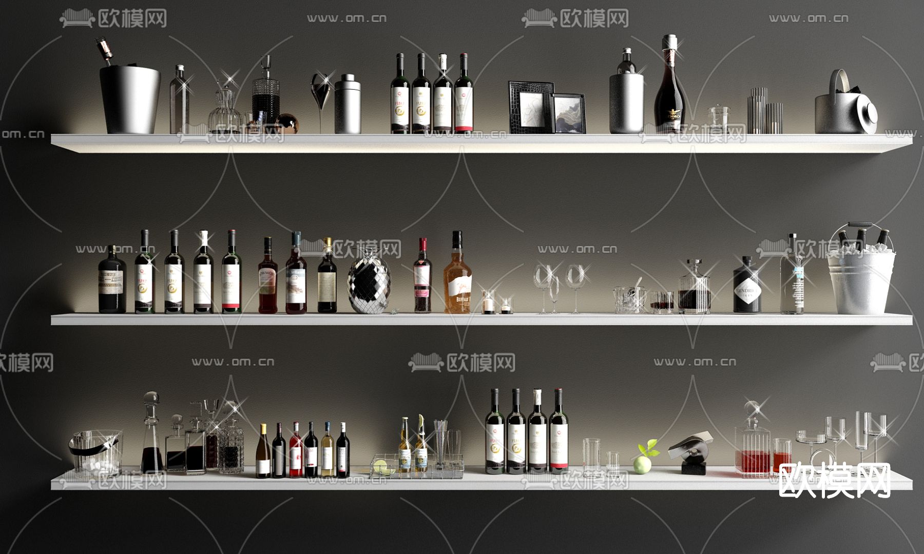 现代酒瓶酒水su模型下载（渲染图1）