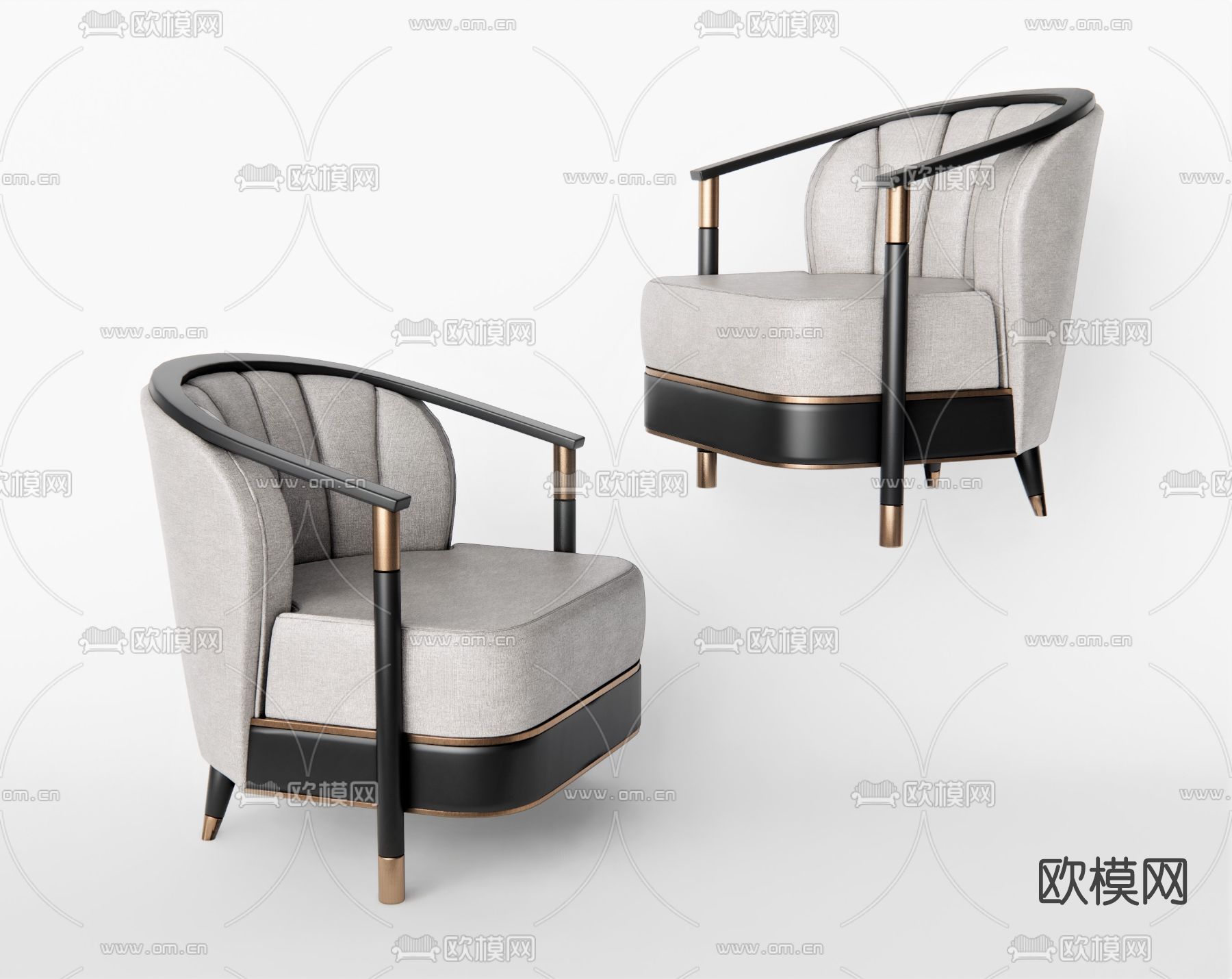 新中式布艺单人沙发su模型下载（渲染图1）