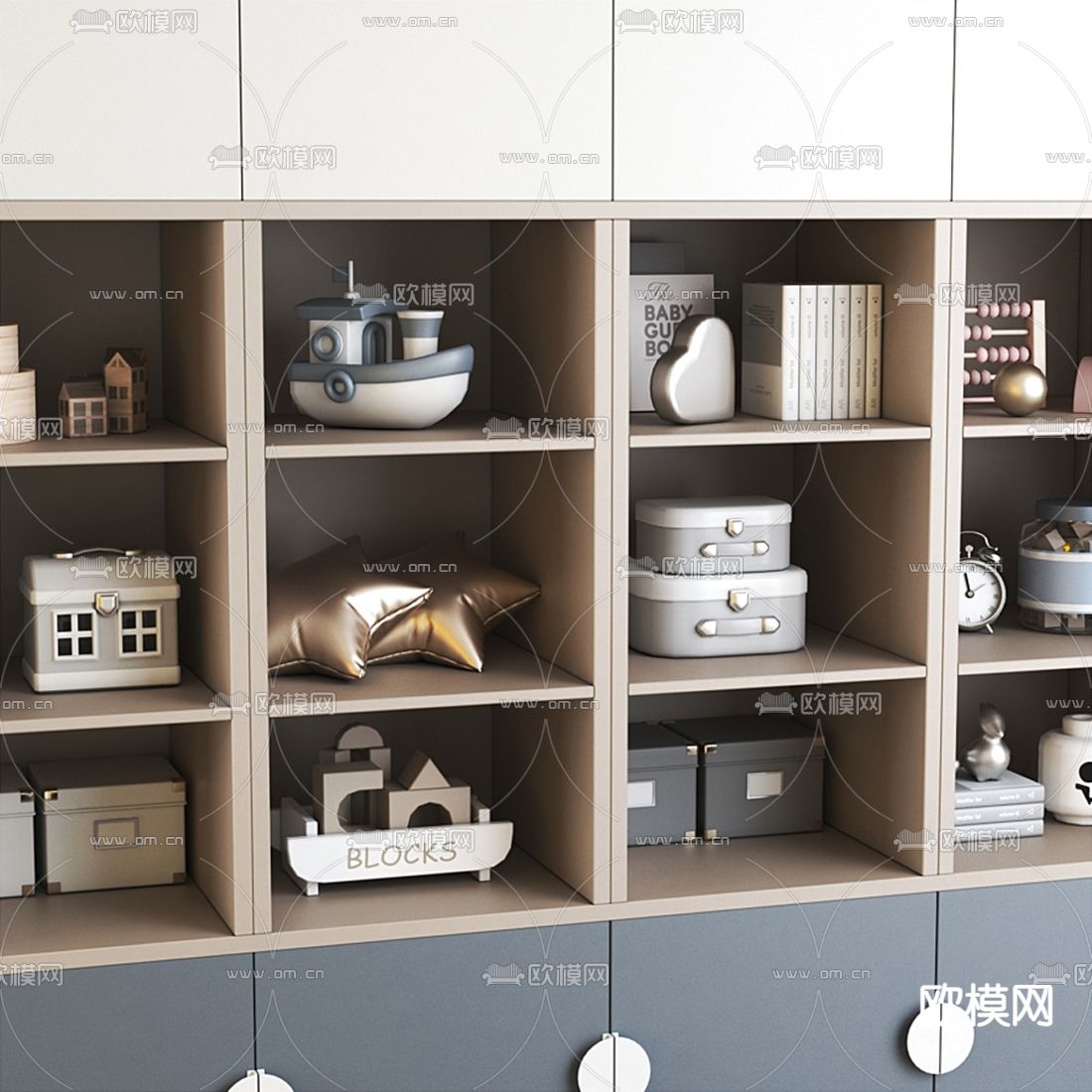 现代儿童置物柜3d模型下载（渲染图2）