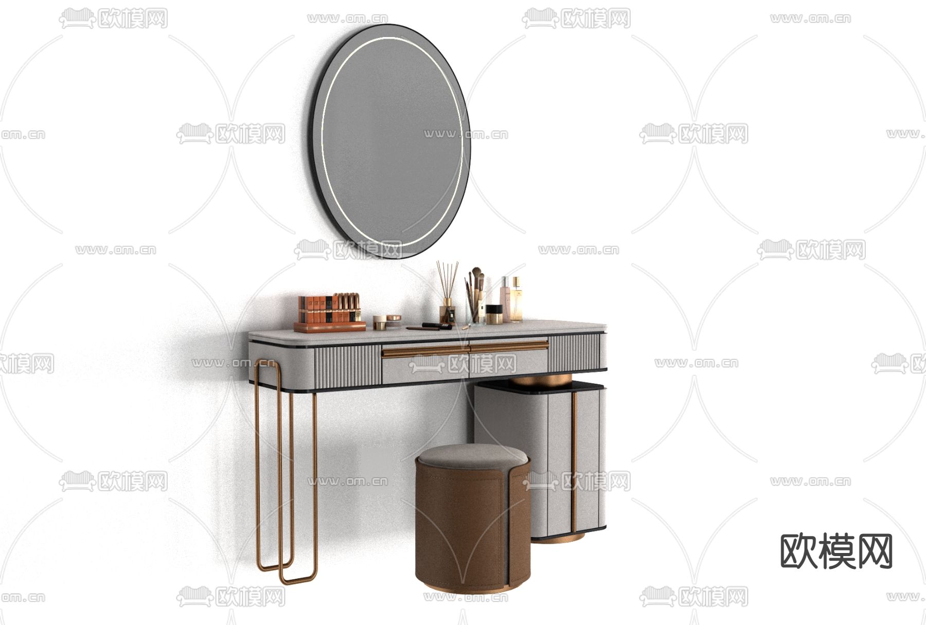 现代轻奢梳妆台椅免费3d模型下载
