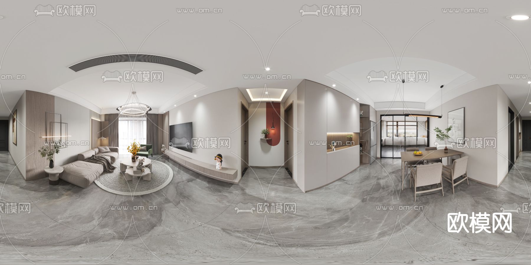 现代简约客餐厅vr全景3d模型