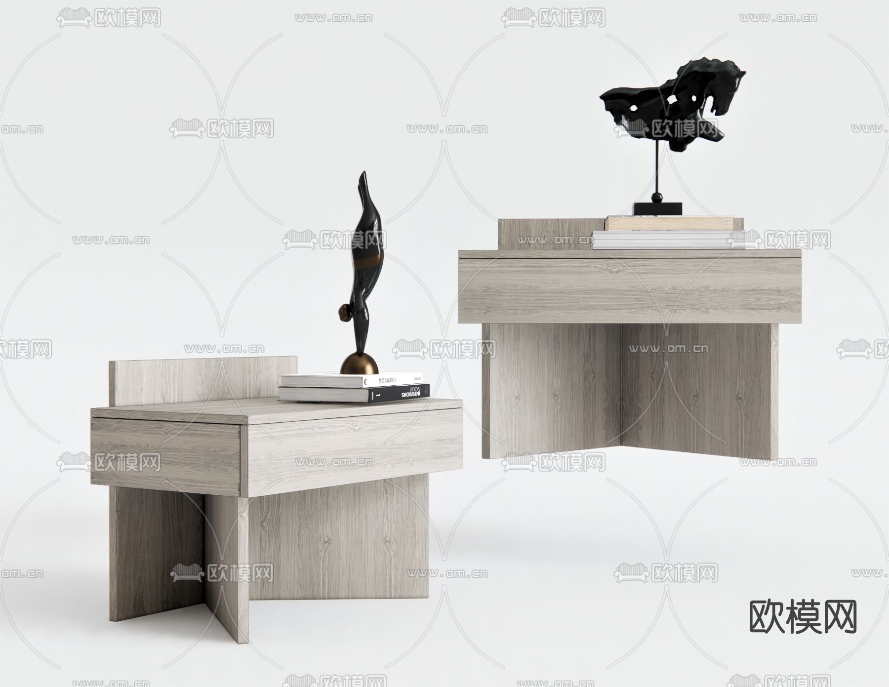 北欧实木床头柜su模型下载（渲染图1）