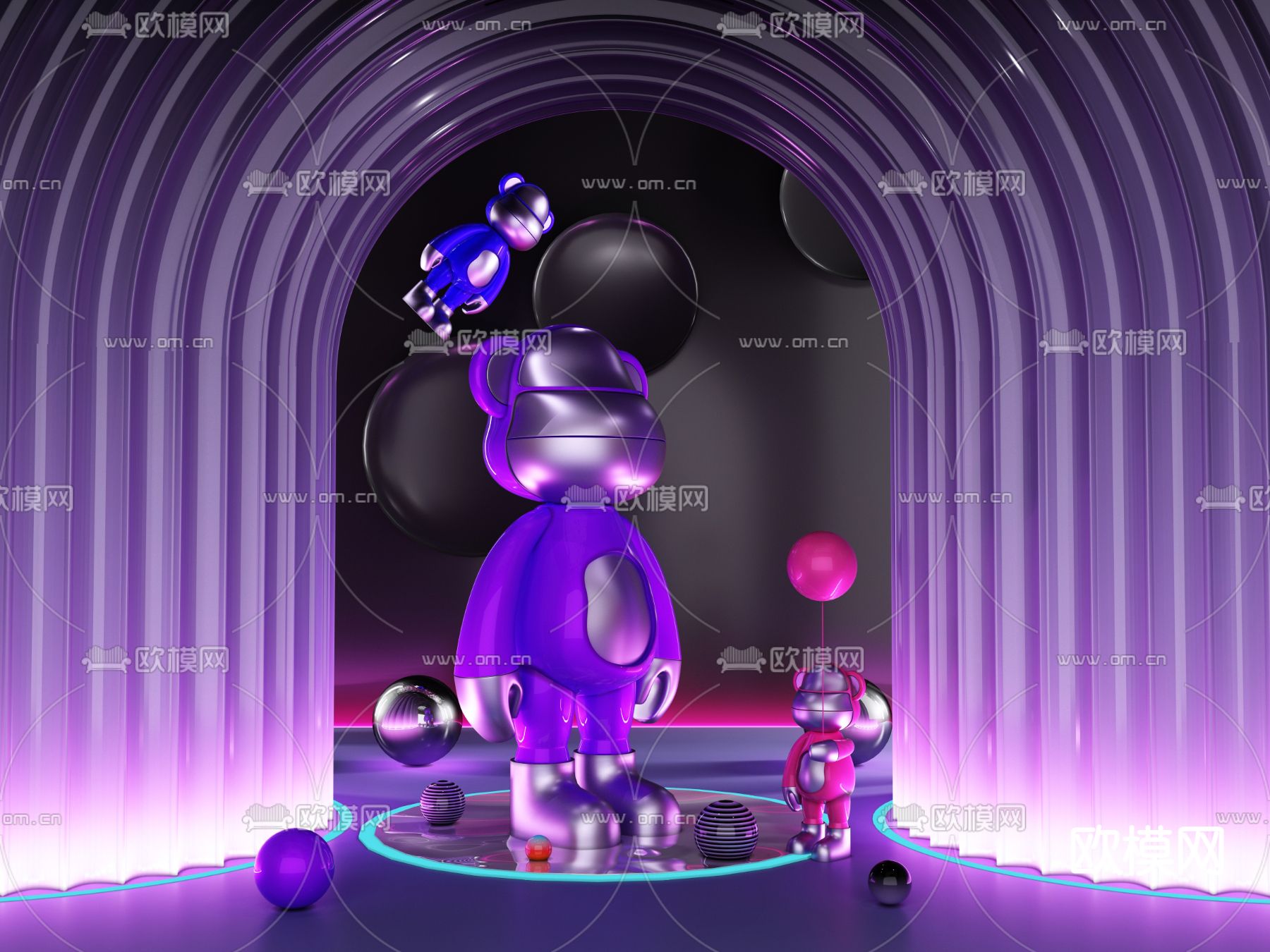 现代暴力熊潮玩公仔3d模型下载（渲染图2）