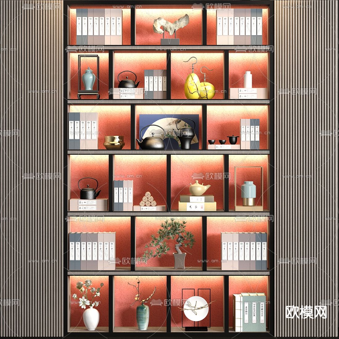 新中式书柜装饰柜su模型