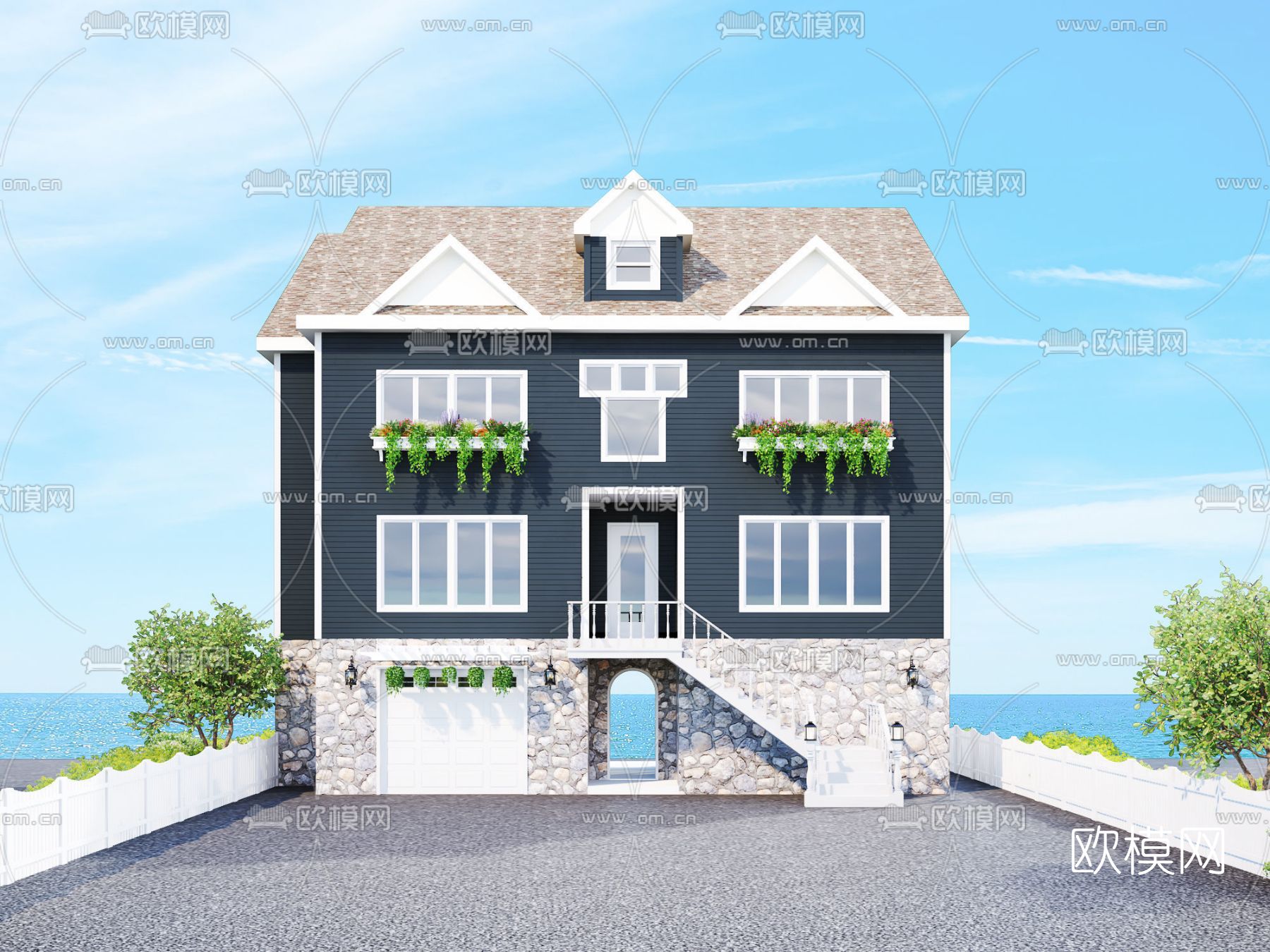 简欧独栋别墅外观免费3d模型下载