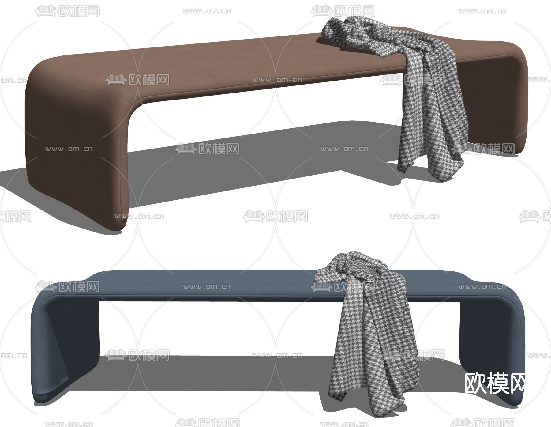 现代布艺床尾凳su模型下载（渲染图2）