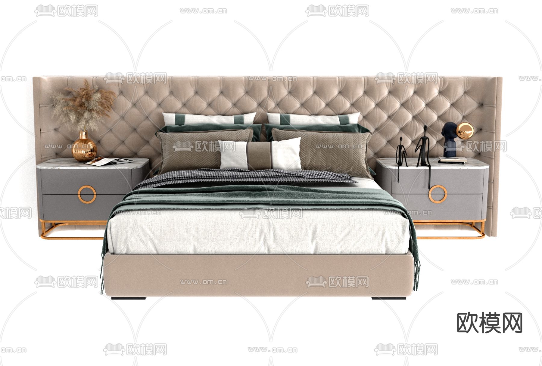 简欧布艺双人床免费3d模型下载