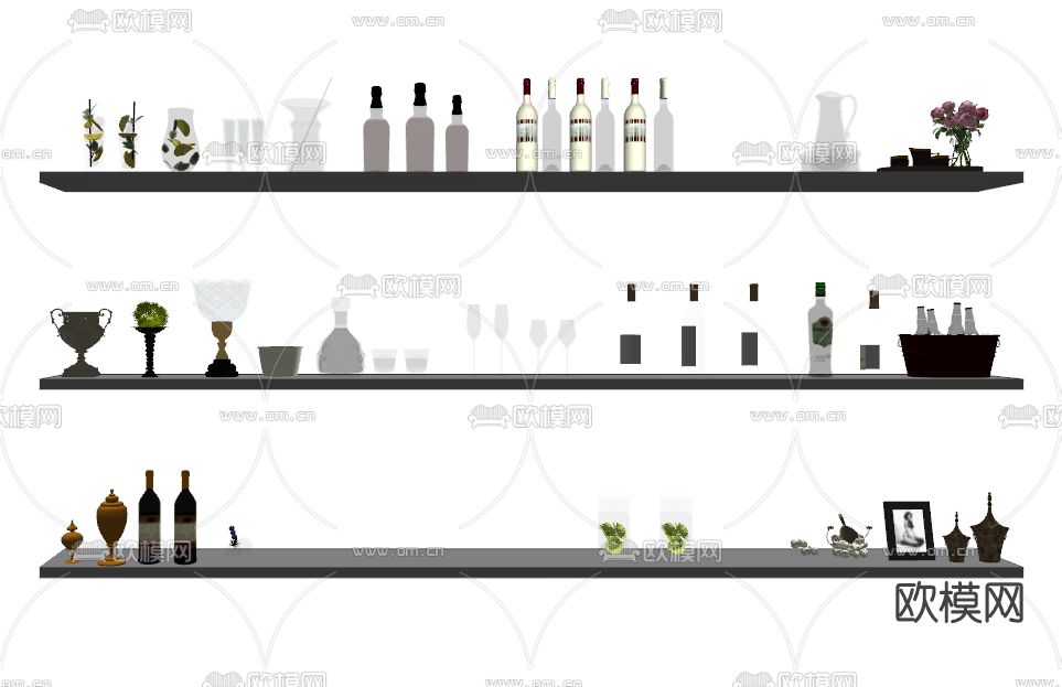 现代酒瓶酒水su模型下载（渲染图2）