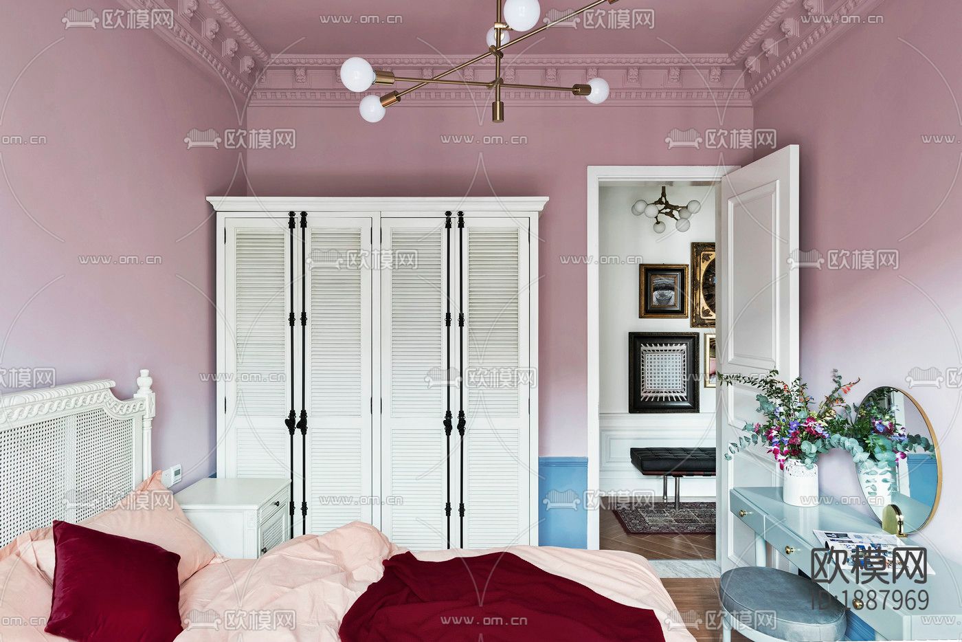 住宅卧室cad施工图下载（渲染图6）