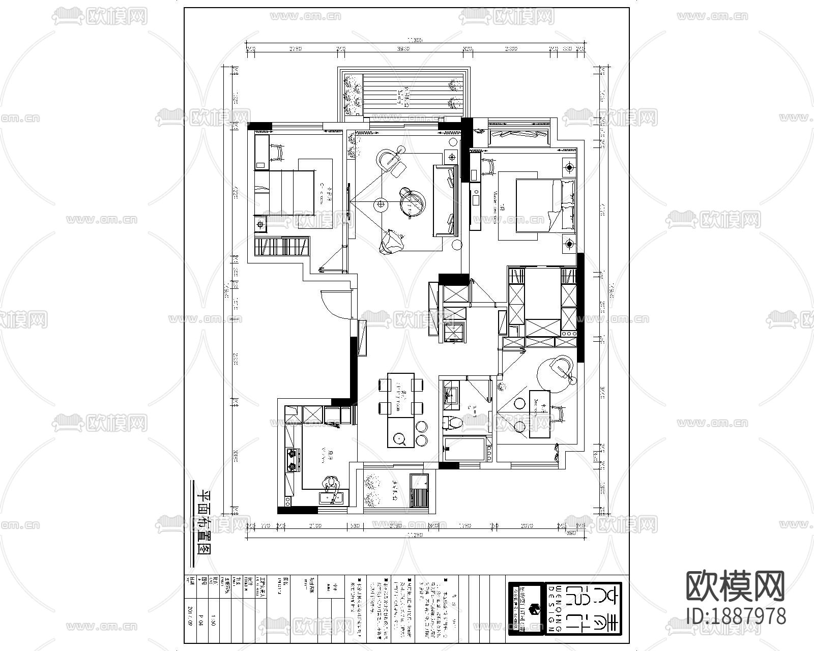住宅卧室客厅cad施工图下载（渲染图5）