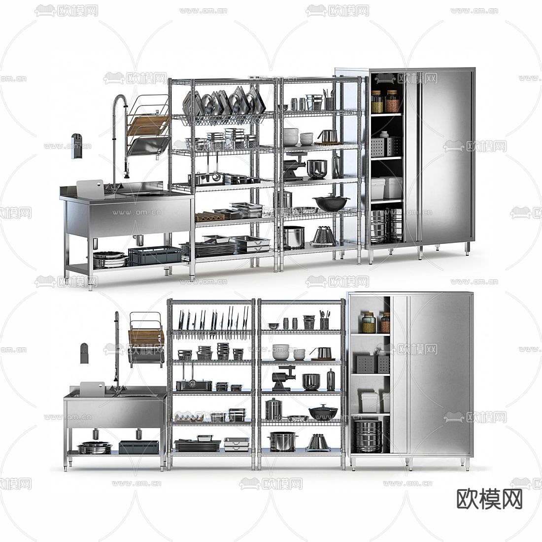 现代不锈钢厨房置物架3d模型
