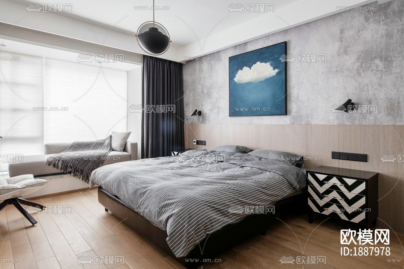 住宅卧室客厅cad施工图下载（渲染图2）