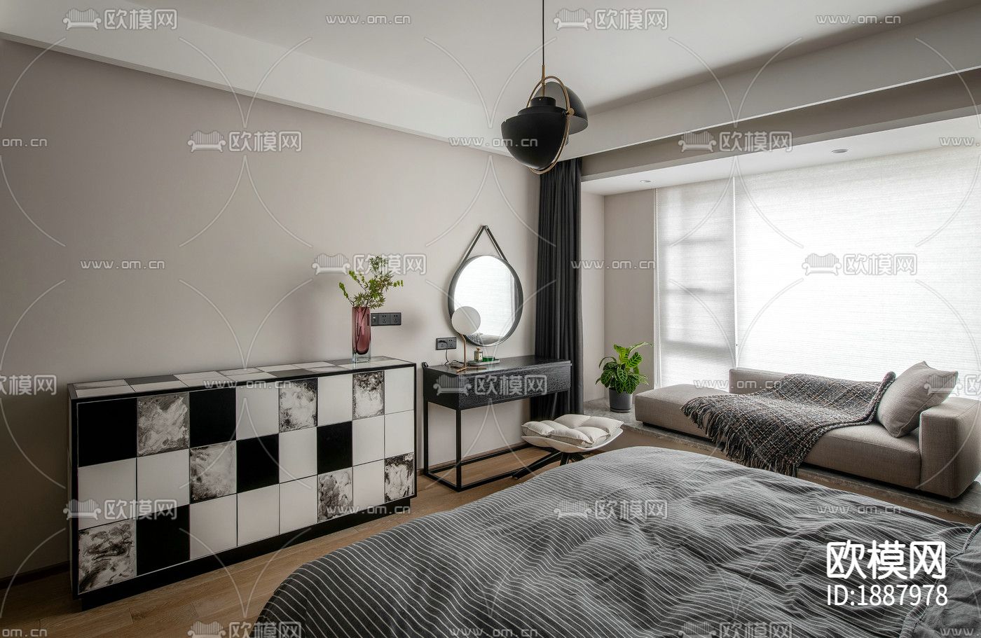 住宅卧室客厅cad施工图下载（渲染图3）