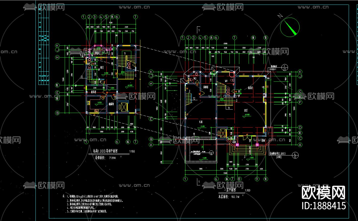 高级独栋别墅cad施工图下载（渲染图3）