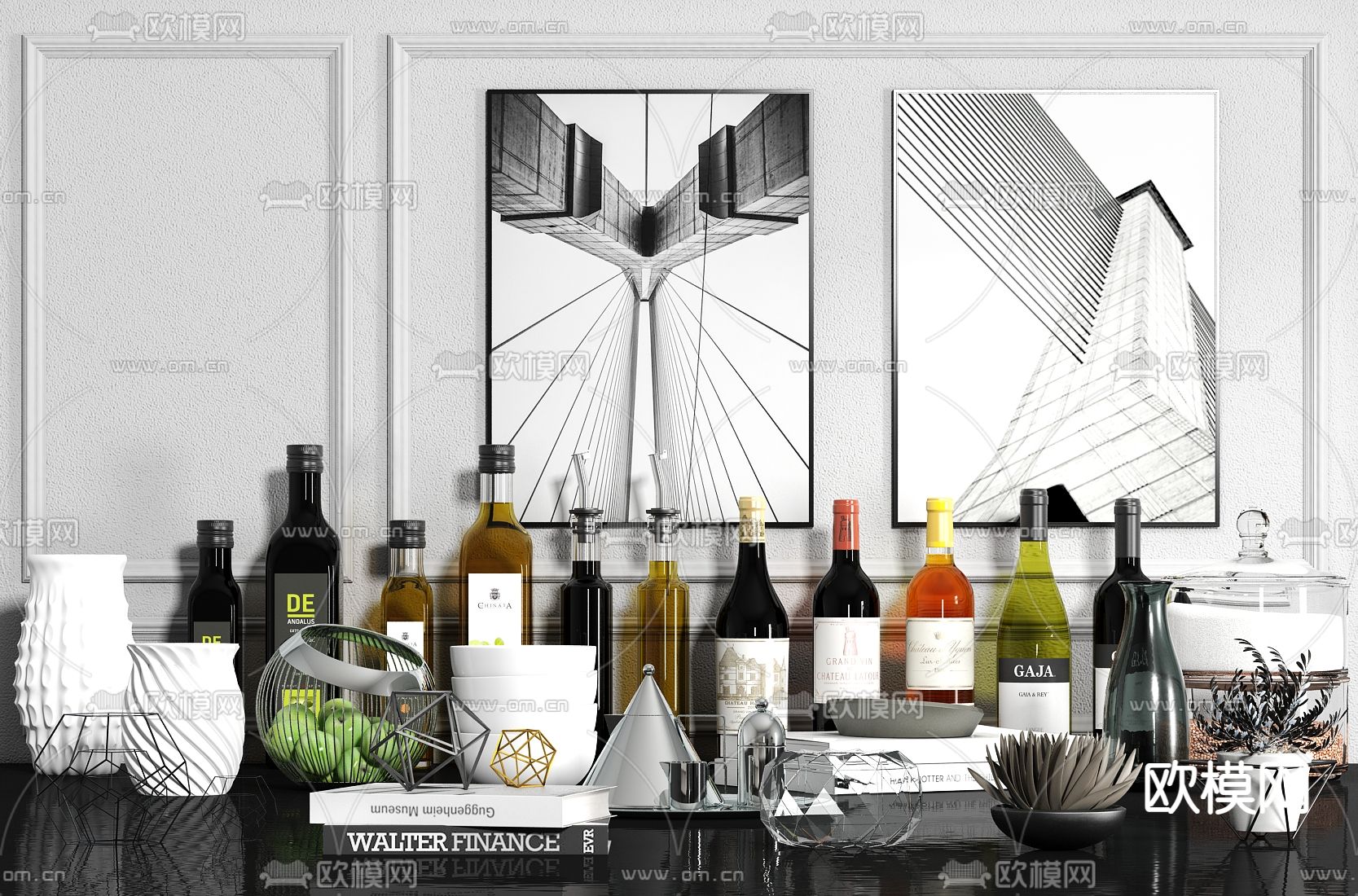 现代厨房酒瓶调味品su模型下载