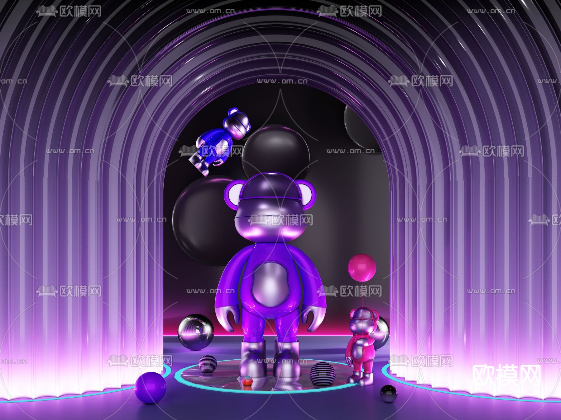 现代暴力熊潮玩公仔3d模型下载（渲染图1）