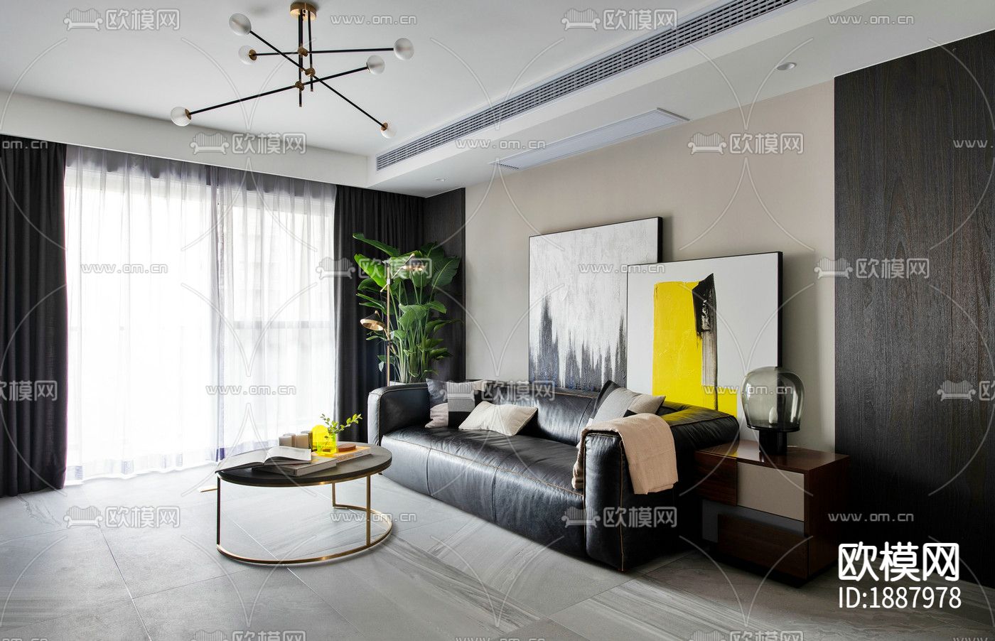 住宅卧室客厅cad施工图下载（渲染图1）