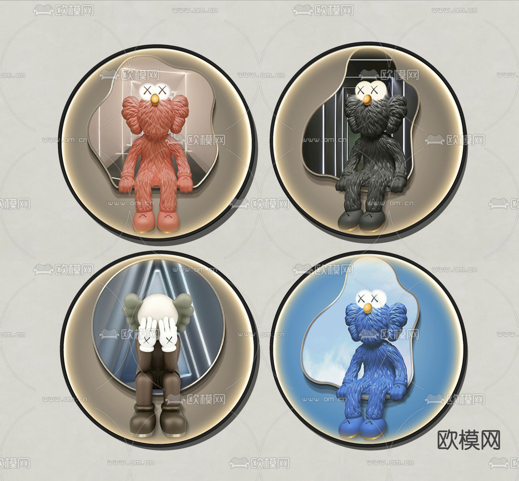 现代kaws装饰挂画su模型