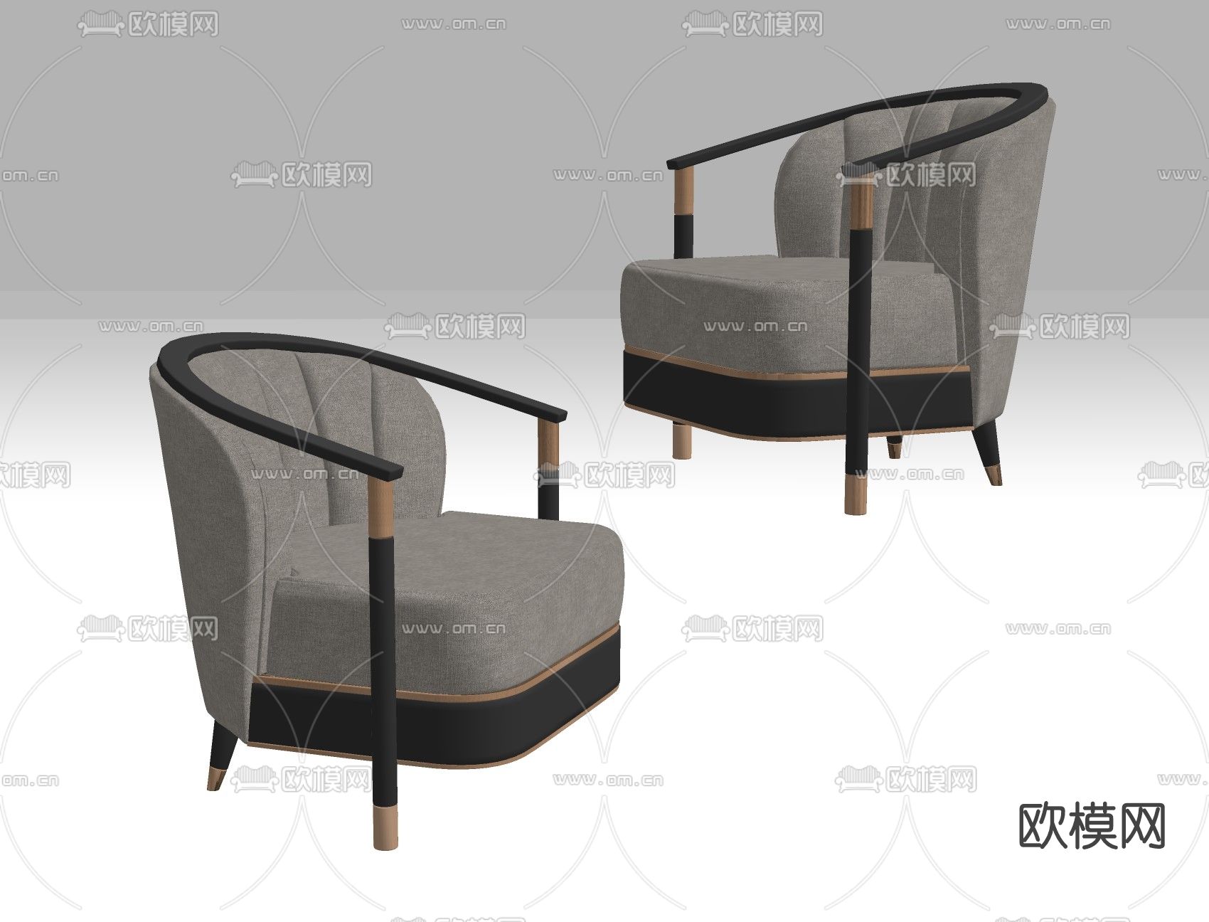 新中式布艺单人沙发su模型下载（渲染图2）