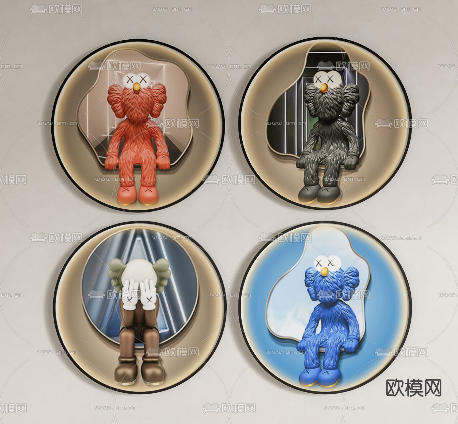 现代kaws装饰挂画su模型