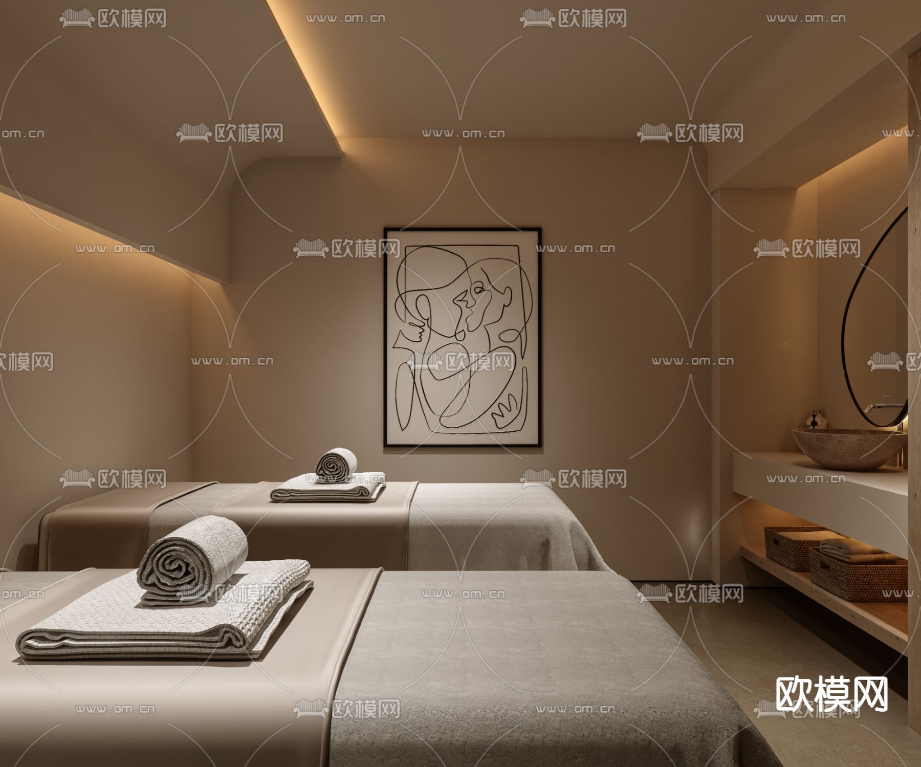 侘寂风SPA护理房3d模型下载