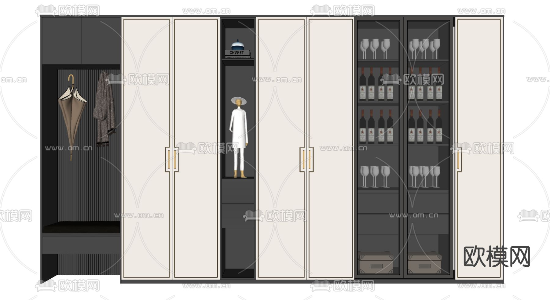 现代酒柜su模型下载（渲染图2）