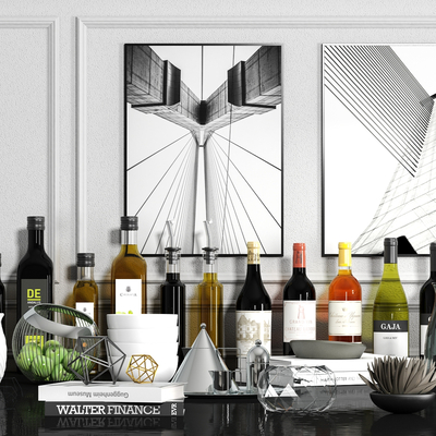  现代厨房酒瓶调味品su模型 