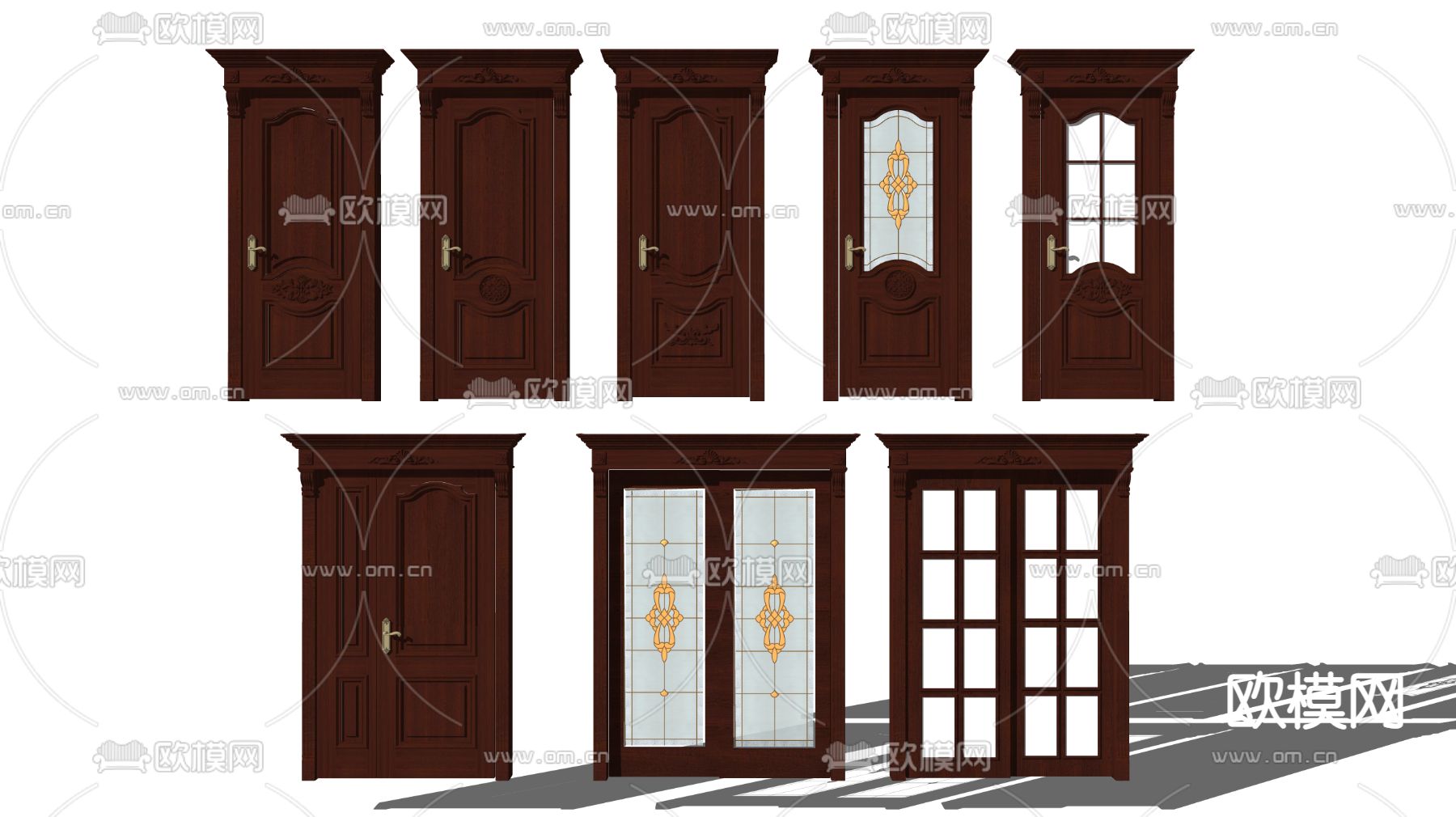 欧式单开门房门推拉门su模型下载