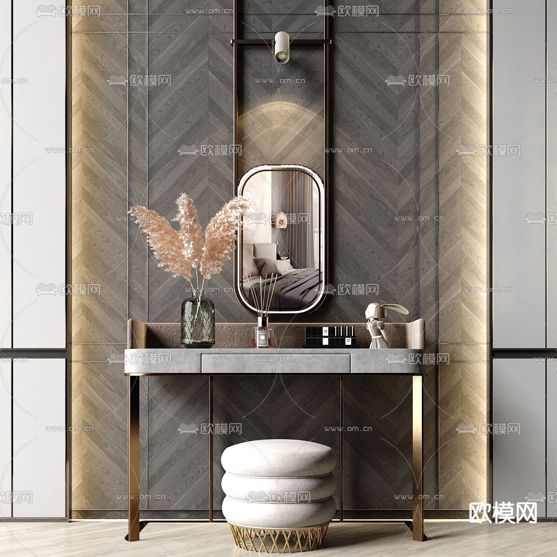 现代梳妆台su模型下载