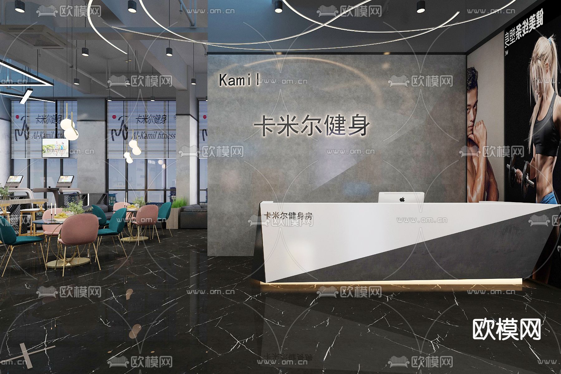 工业风健身房3d模型下载（渲染图3）