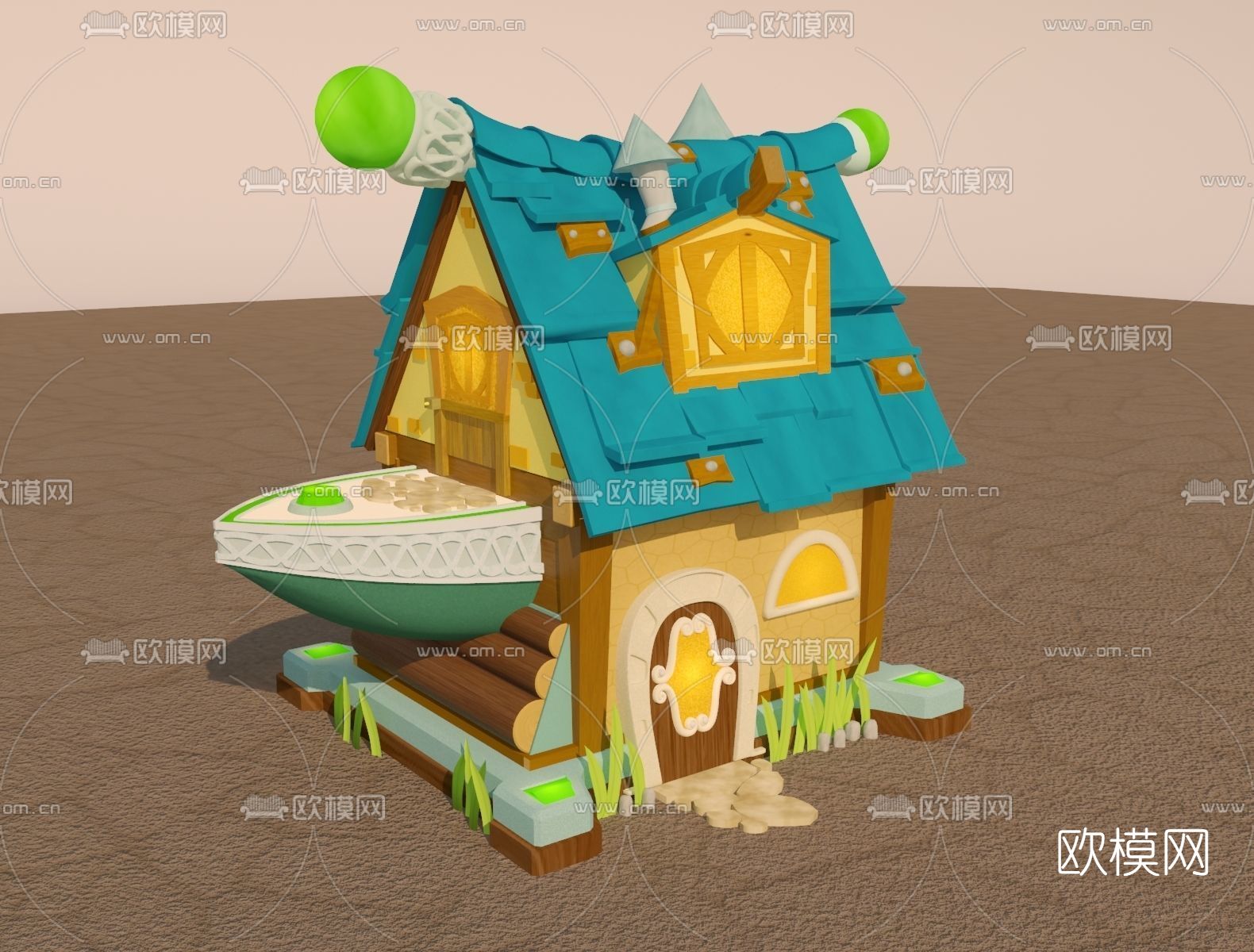 现代卡通房子建筑外观免费3d模型下载