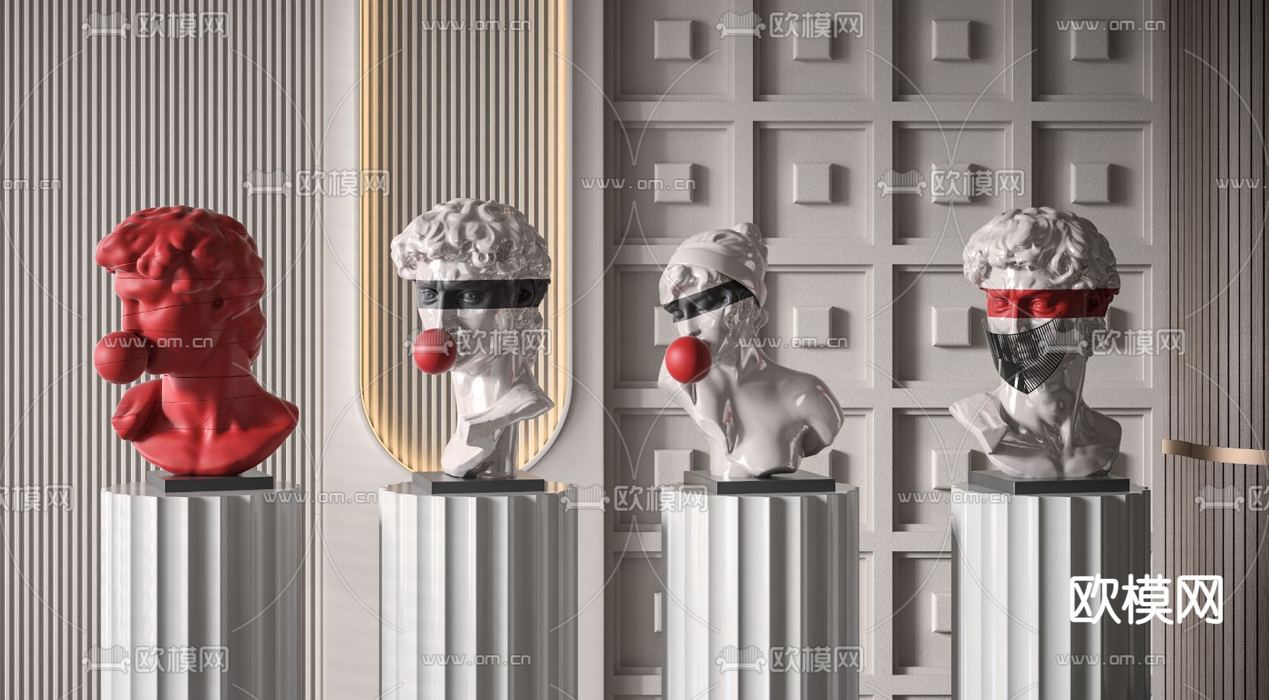 现代人物胸像雕塑3d模型下载