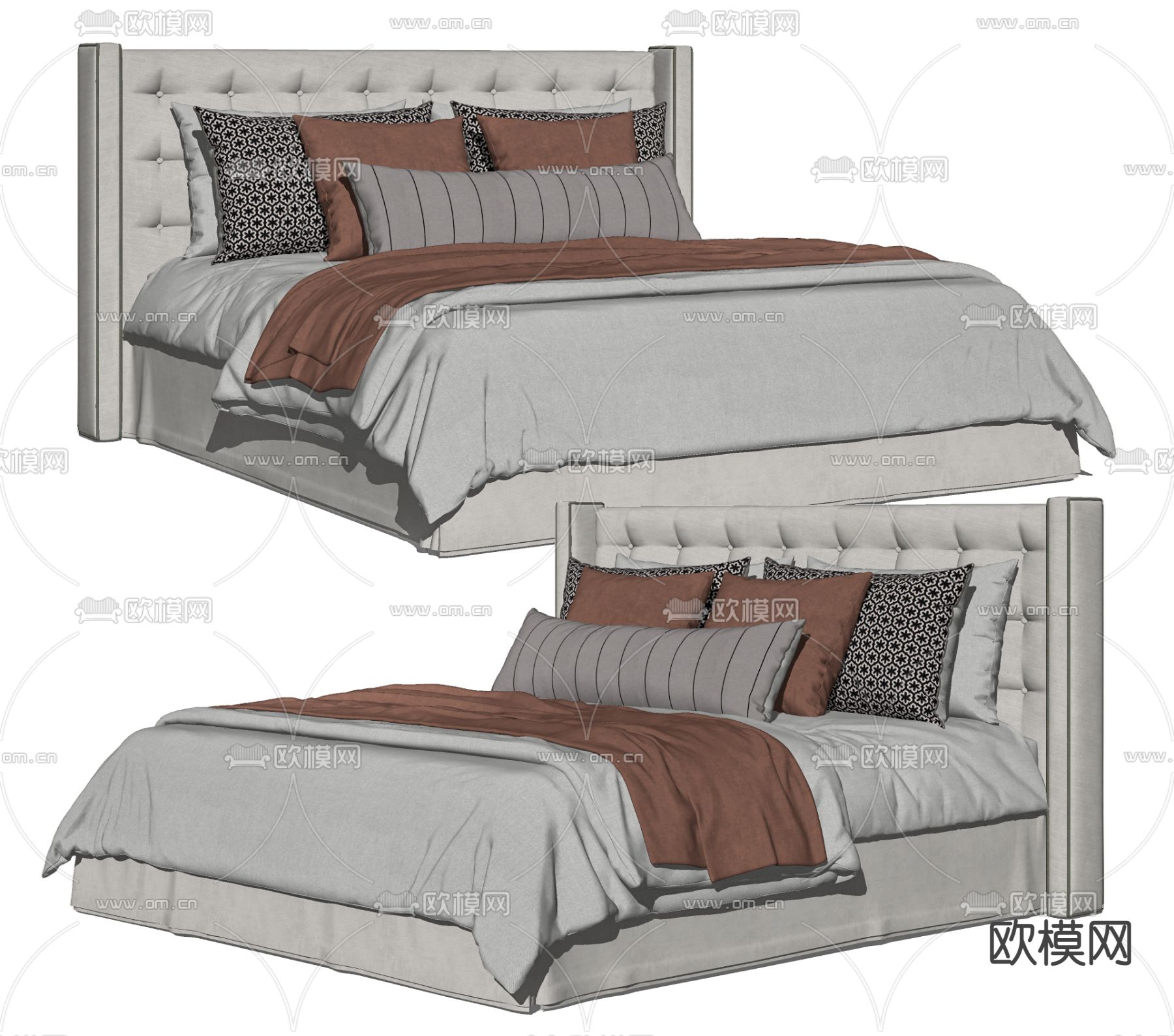 美式双人床su模型下载（渲染图2）
