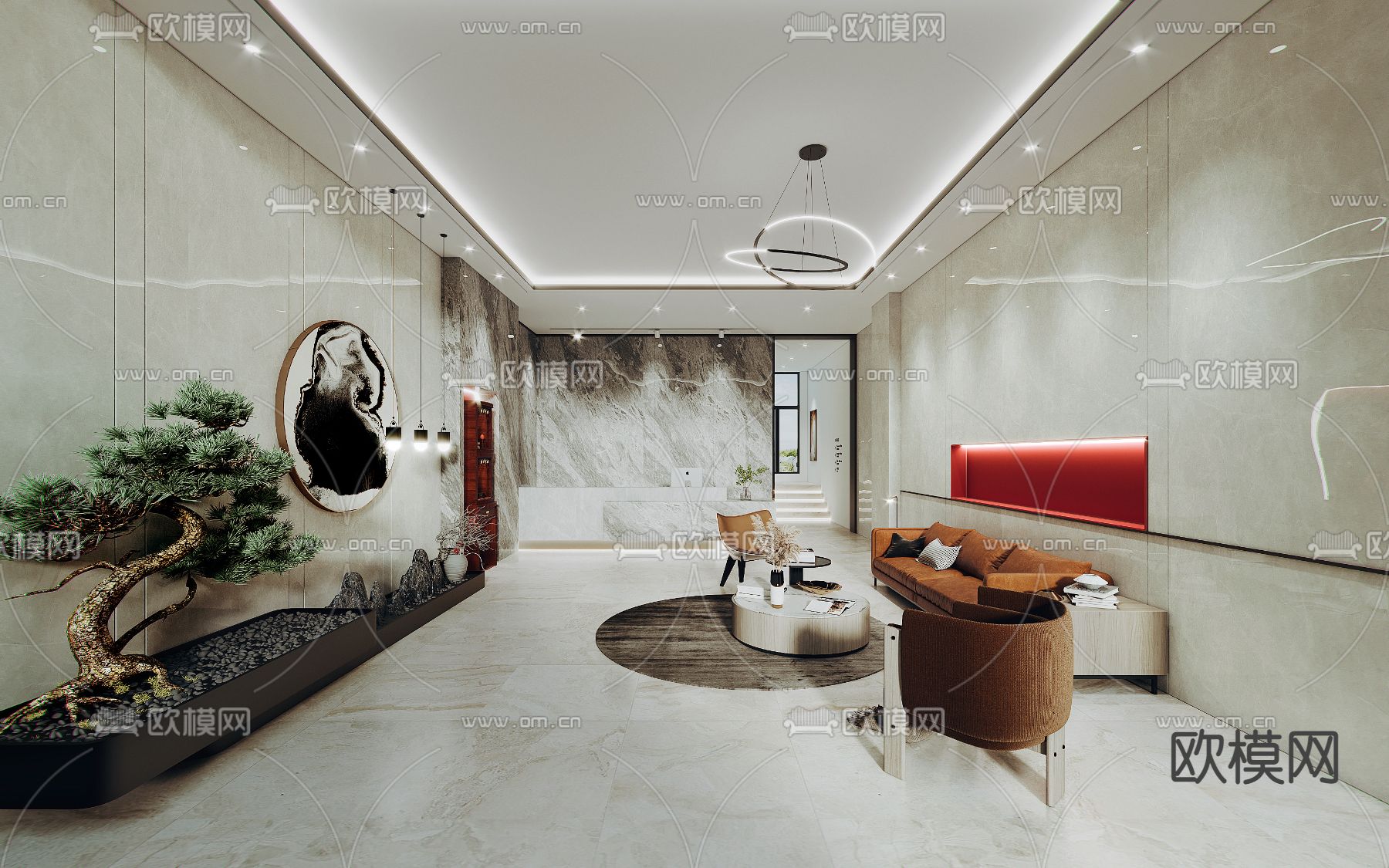 新中式前台接待台3d模型