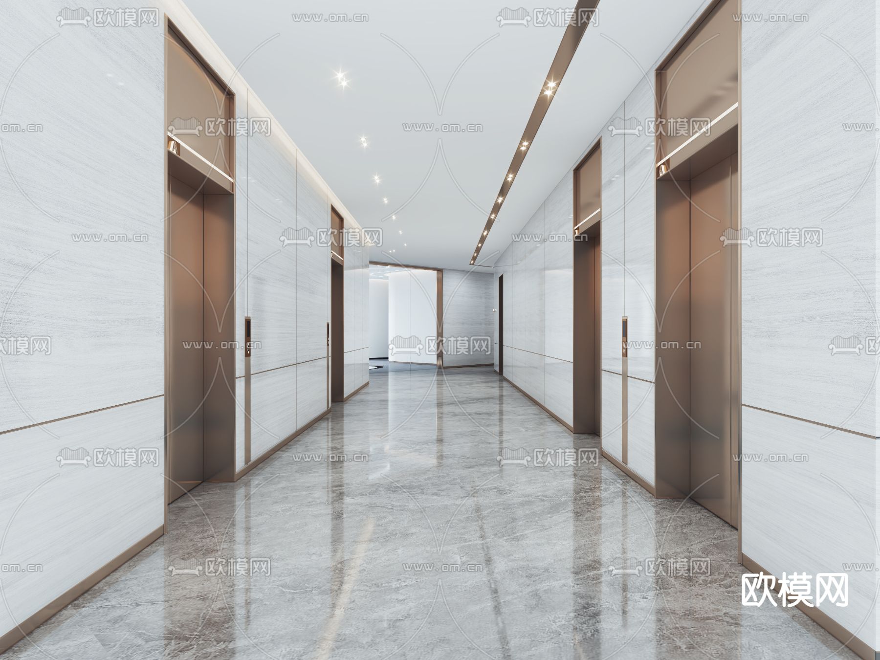 现代电梯间走廊过道3d模型下载（渲染图1）