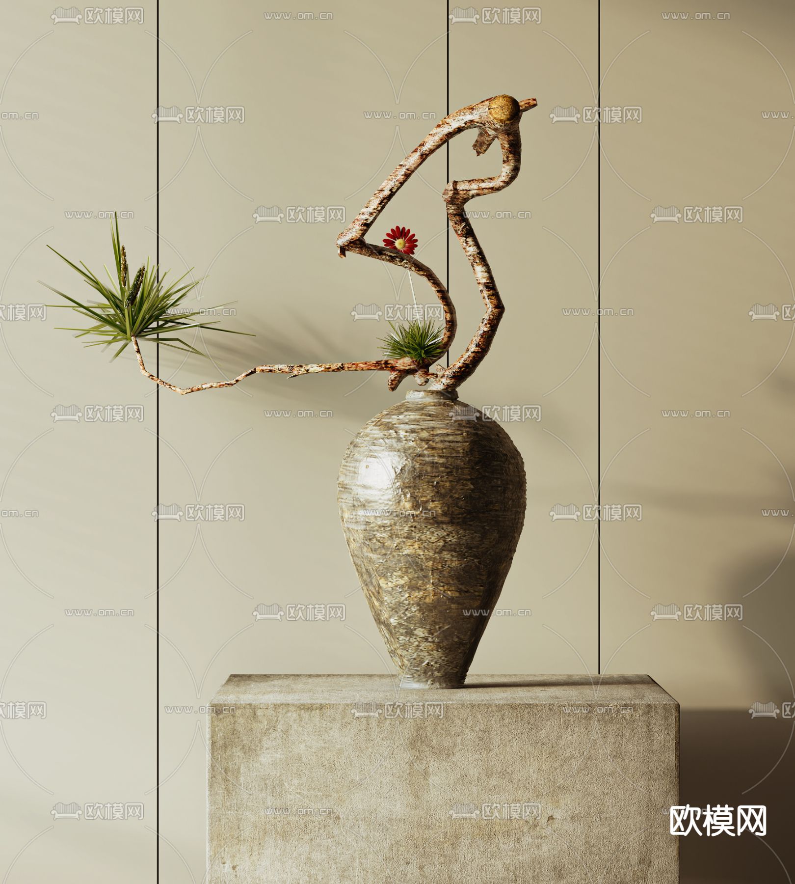 新中式花瓶花艺3d模型
