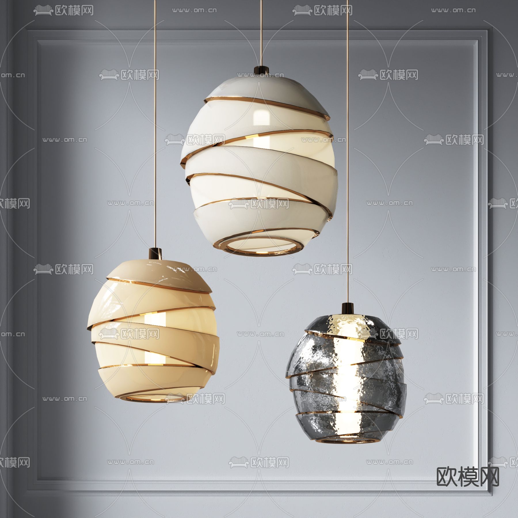 现代球形玻璃吊灯3d模型下载