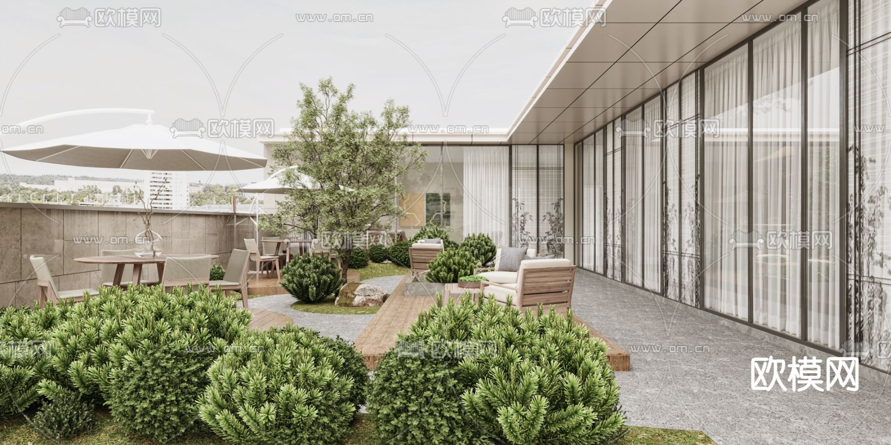 现代屋顶花园阳台酒吧3d模型下载（渲染图1）