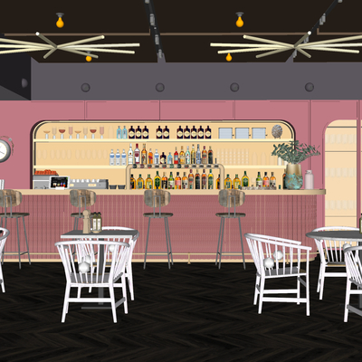  工业风酒吧su模型 