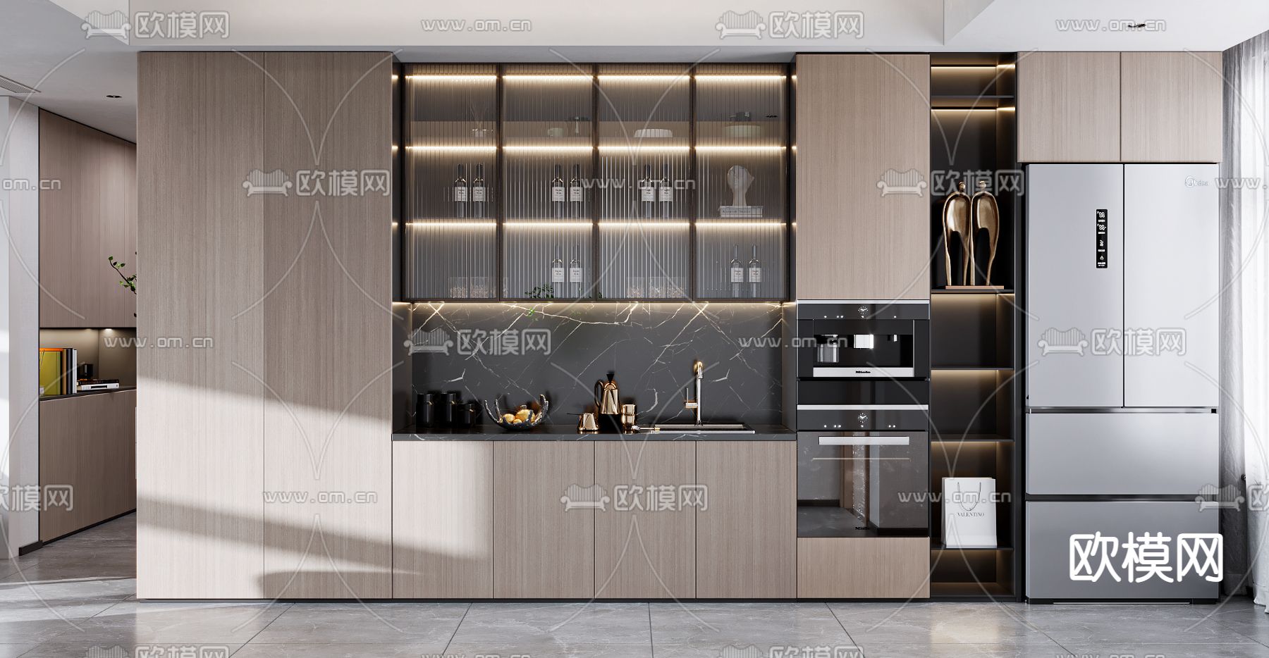 现代实木装饰柜酒柜3d模型下载