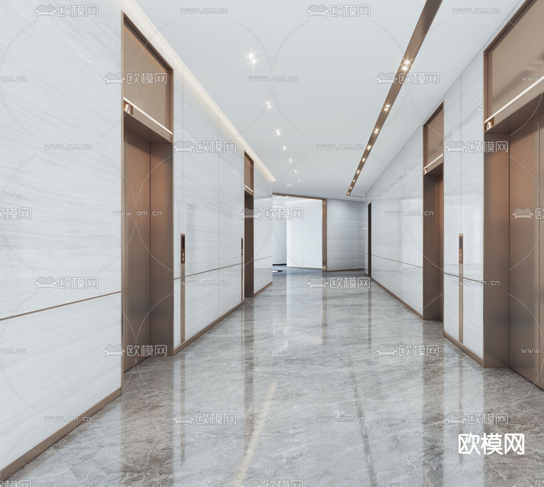 现代电梯间走廊过道3d模型下载（渲染图2）