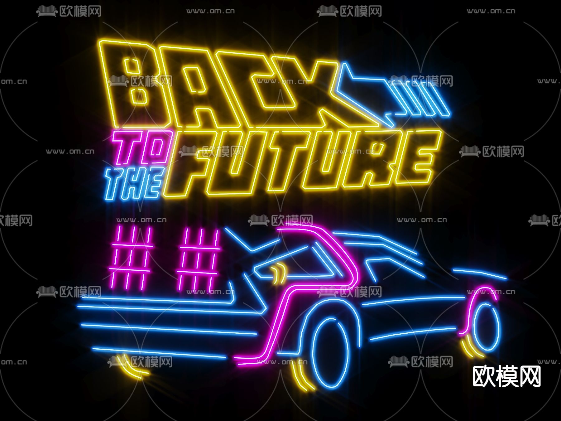 现代酒吧霓虹灯3d模型下载